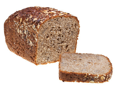 在白色背景上隔离的谷物面包和切片面包图片