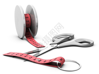 粉红色胶带测量器和剪刀图片