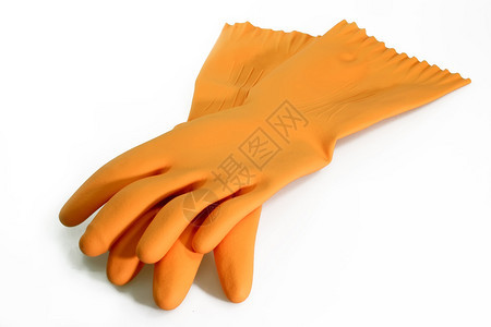 在明亮的的橙色橡胶手套图片