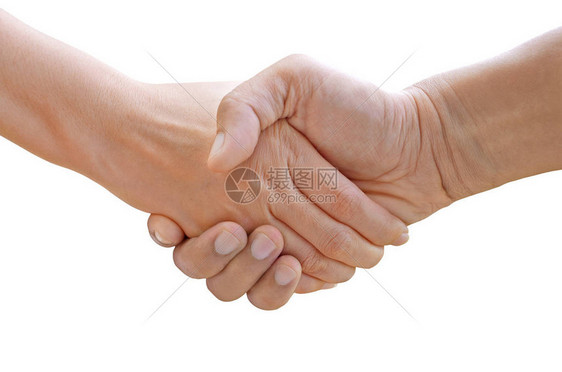 男人和女人之间握手在白色图片