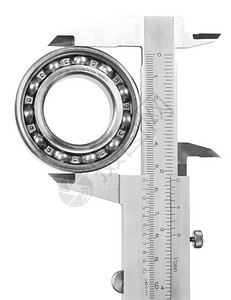 在白色背景上带有轴承的游标卡尺图片