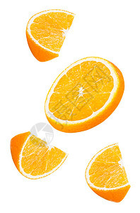 孤立的落橙子水果块空气中的橙子切片在白色背景和剪切图片