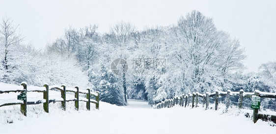 下雪冬季风景与英语乡图片