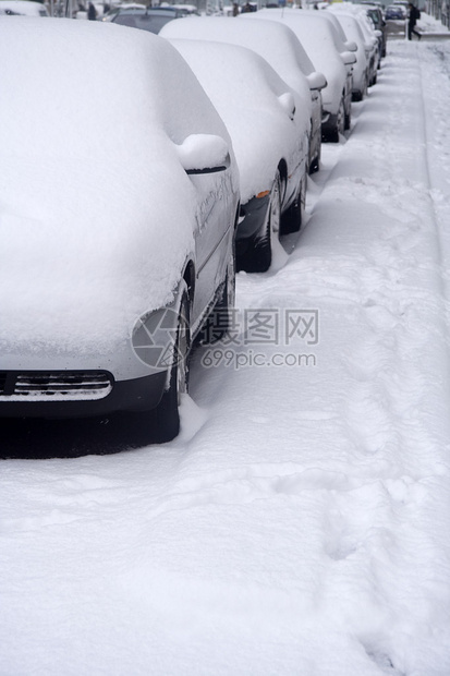 隔夜大雪后的清晨场景图片