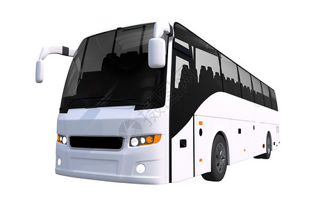 在纯白色背景上隔离的白色旅游巴士图片