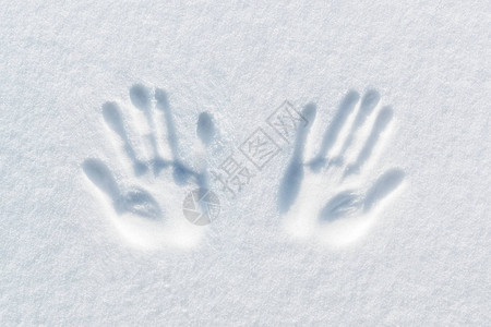 两只手在雪地上的手指印图片