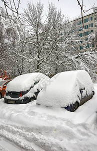 下雪之后的车在一层雪之下背景图片