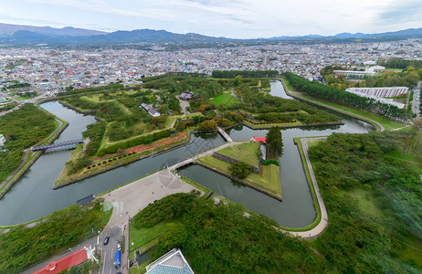 秋天日本高柳阁塔的五星之景Goroyokaku5StarViewFromGoryokakuTowerhak背景图片