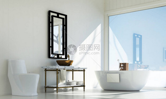 豪华卫生间室内设计构想概念和白色模式纹理图片