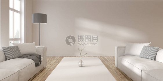 白色沙发和自然背景灯光的现代扫描室内风景图片
