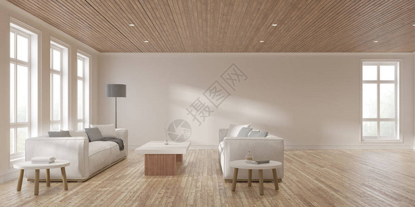 白色沙发和自然背景灯光的现代扫描室内客厅风景图片