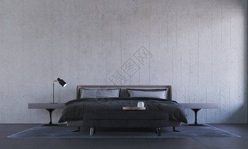 现代卧室内设计和混凝土瓷砖图片