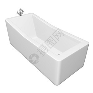 白色长方形浴缸有不锈钢固定装置与图片