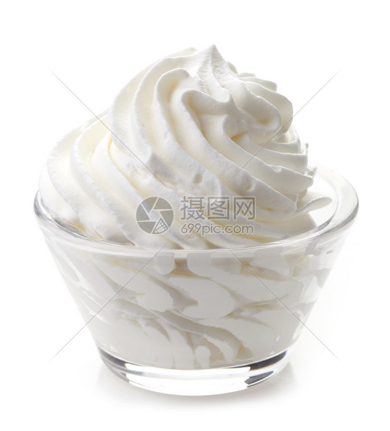 一碗生奶油隔离在白色上图片