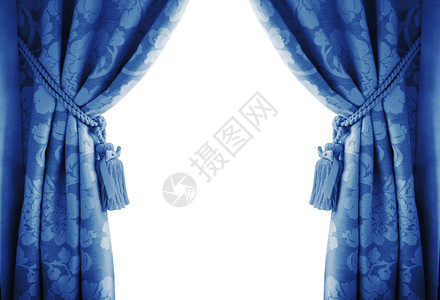 白色背景上的蓝色窗帘图片
