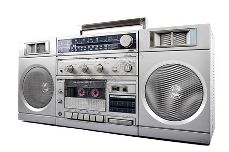 1980年代银状反弹声波盒和耳机被白图片