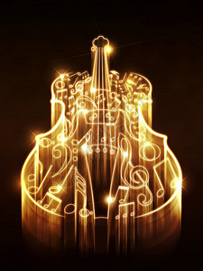 Violinsillouette是用背景音乐笔记和闪亮背景图片