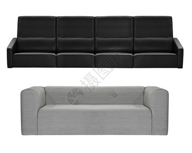 白色背景下的灰色和黑色现代沙发图片