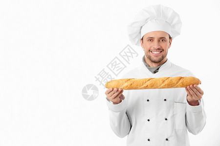 在白色背景上煮面包背景图片