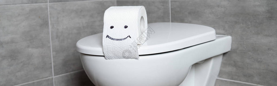 在浴室的白色厕所碗上贴着微笑牌的马图片