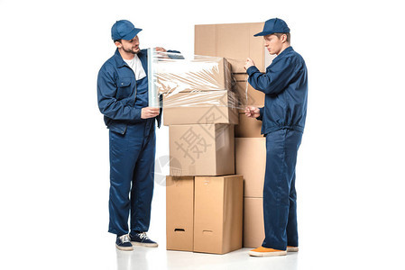 2个搬运工包装纸板盒用白图片
