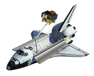 太空梭在白色背景上部署卫图片