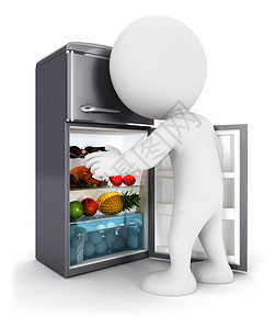 蚕食3D白色打开冰箱门孤立的白色背设计图片