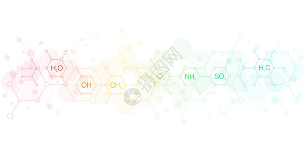 具有化学公式和分子结构的干净白色背景上的抽象化学图案具有科学和创新技术概念和理图片