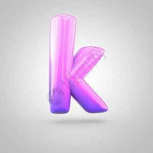 有光泽的粉红色和紫色渐变漆字母表字母K小写气泡扭曲字体的3D渲染图片