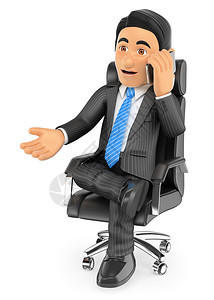 坐在椅子上用手机发言的商人图片