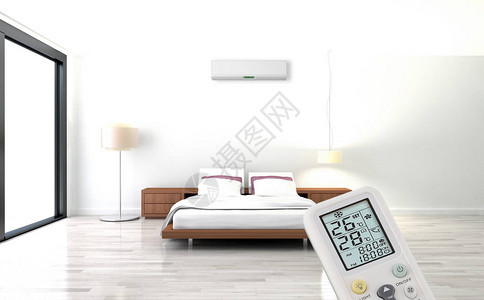 配有空调和遥控的现代室内公寓3D显示图片