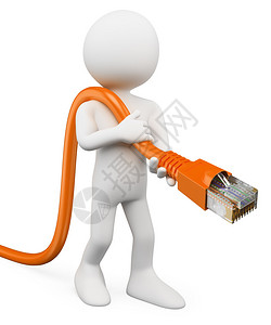 RJ45电缆连接到网络的3D白人3D图像孤立图片
