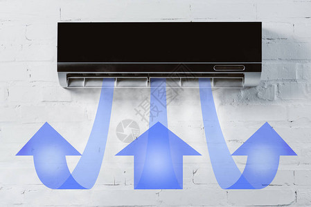 挂在白砖墙上并用箭头吹散空气图片