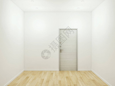 现代客厅内装有门和侧板3d的图片