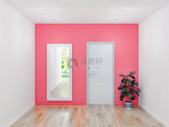 现代客厅内装有门和侧板3d的图片