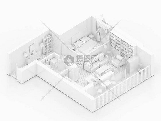 带家具的家庭公寓模型白皮书模型图片