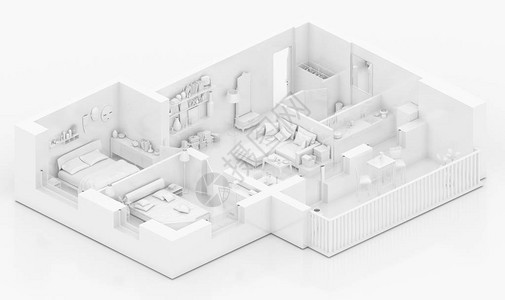 带家具的公寓模型白皮书模型图片