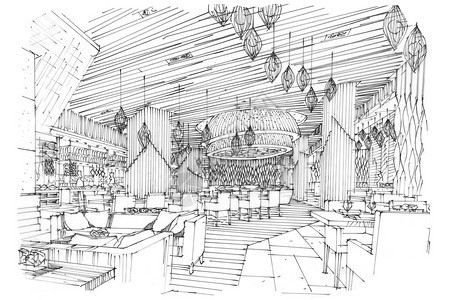 全天素描条纹和餐厅黑白室内设计图片