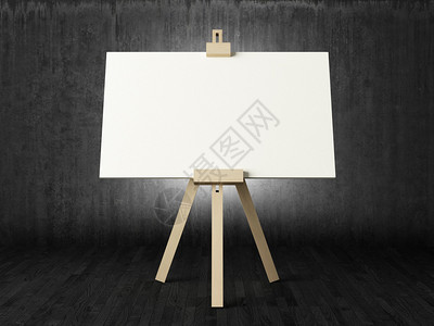 黑暗房间木制画架上艺术家的空白画布图片