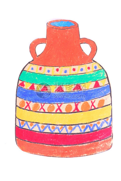 一个儿童手画着丰富多彩的非洲大罐子里图片