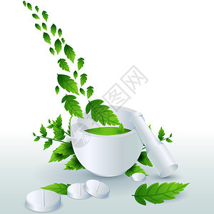 白背景叶子的药品插图以白背图片