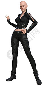 3D身着黑色皮革服装的有色妇女图片