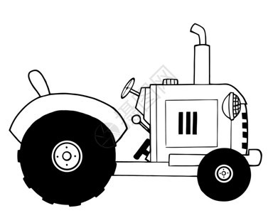 黑白农用拖拉机的插图图片