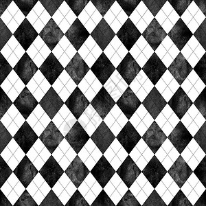 水彩黑白菱形无缝格子图案水彩手绘纹理背景菱形状背景用于布料设计