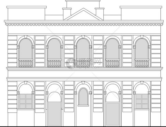 从白背景前高地查看的遗产大厦的线条图示6图片