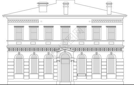 从白背景前高地查看的遗产大厦的线条图示6图片