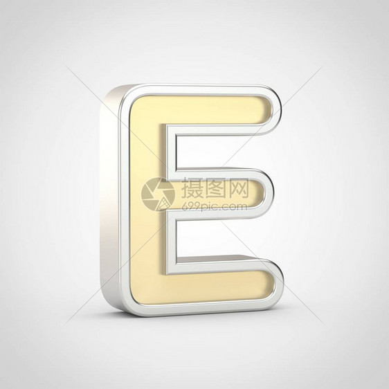 光滑字母E大写3D使金字型的银色轮廓与图片