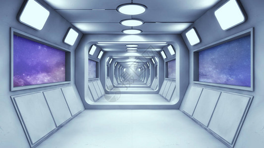 3D渲染未来派宇宙飞船内部走廊图片