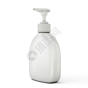 白色肥皂的白酒瓶子在白色背景图片