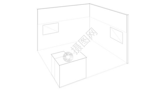 具有不同用途和屏幕的灯光的轮廓白色展台的图片